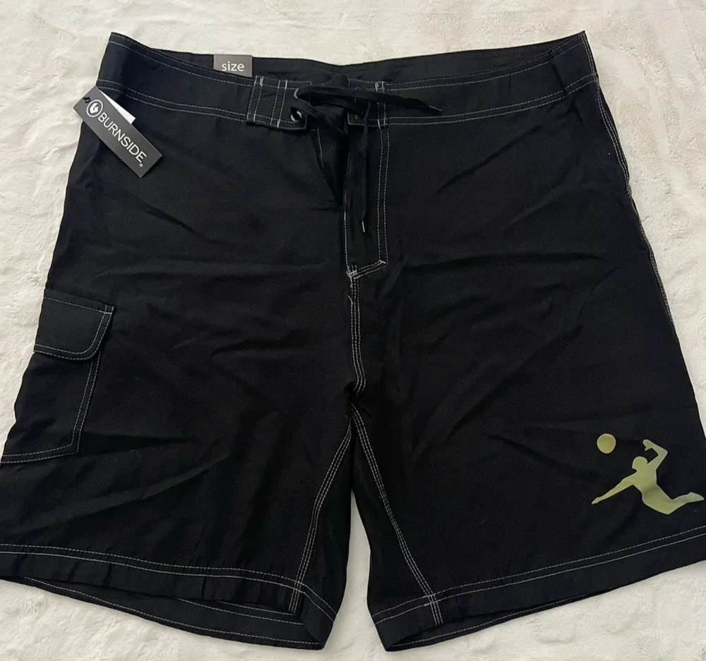 Burnside Mens Size 36 Black Board Shorts Surf Swim Trunks Drawstring NWT